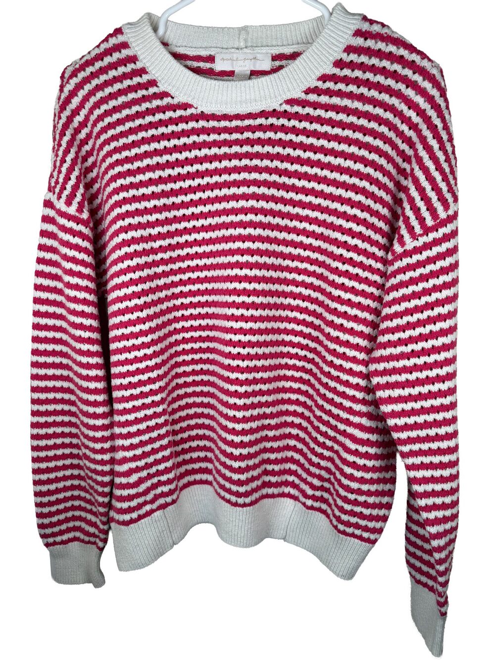 Spiritual Gangster Women Pink & White Stripe Knit Sweater - Large